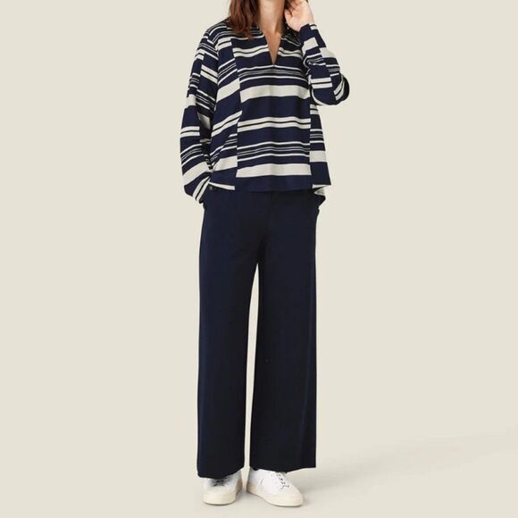 NEW Masai Copenhagen Prisca Ponte Wide Leg Pant in Navy Blue Blazer XL - Picture 1 of 14